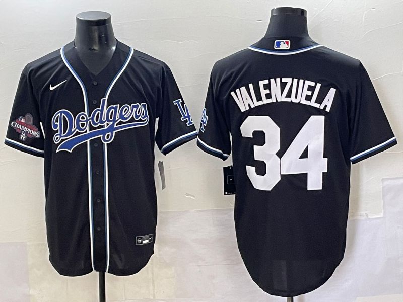 Men 2025 Los Angeles Dodgers #34 Valenzuela Black Three generations Fashion Nike MLB Jersey style 7046->los angeles dodgers->MLB Jersey